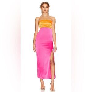 Alice & Olivia - Lilly’s Slit Midi Dress in Orange and Candy - NWT Size 0